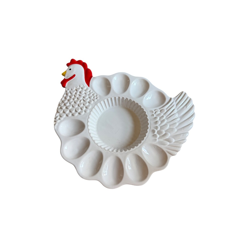 Teleflora Portugal Ceramic Hen Chicken Deviled Egg Platter Serving Dish White